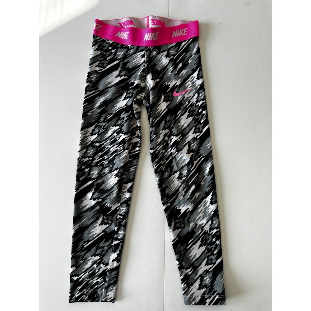 Nike Dri-FIT Girls Leggings Black Grey Pink Abstract Print Size 6X - Picture 1 of 5